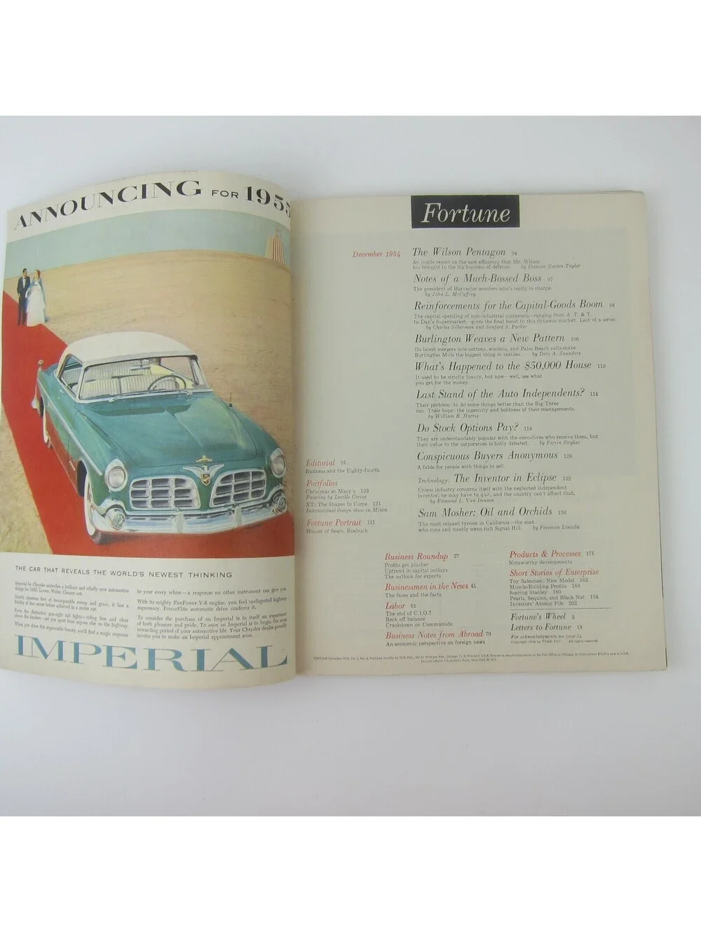 Vintage FORTUNE Magazine December 1954 Wilson Burlington Mills Auto Independents